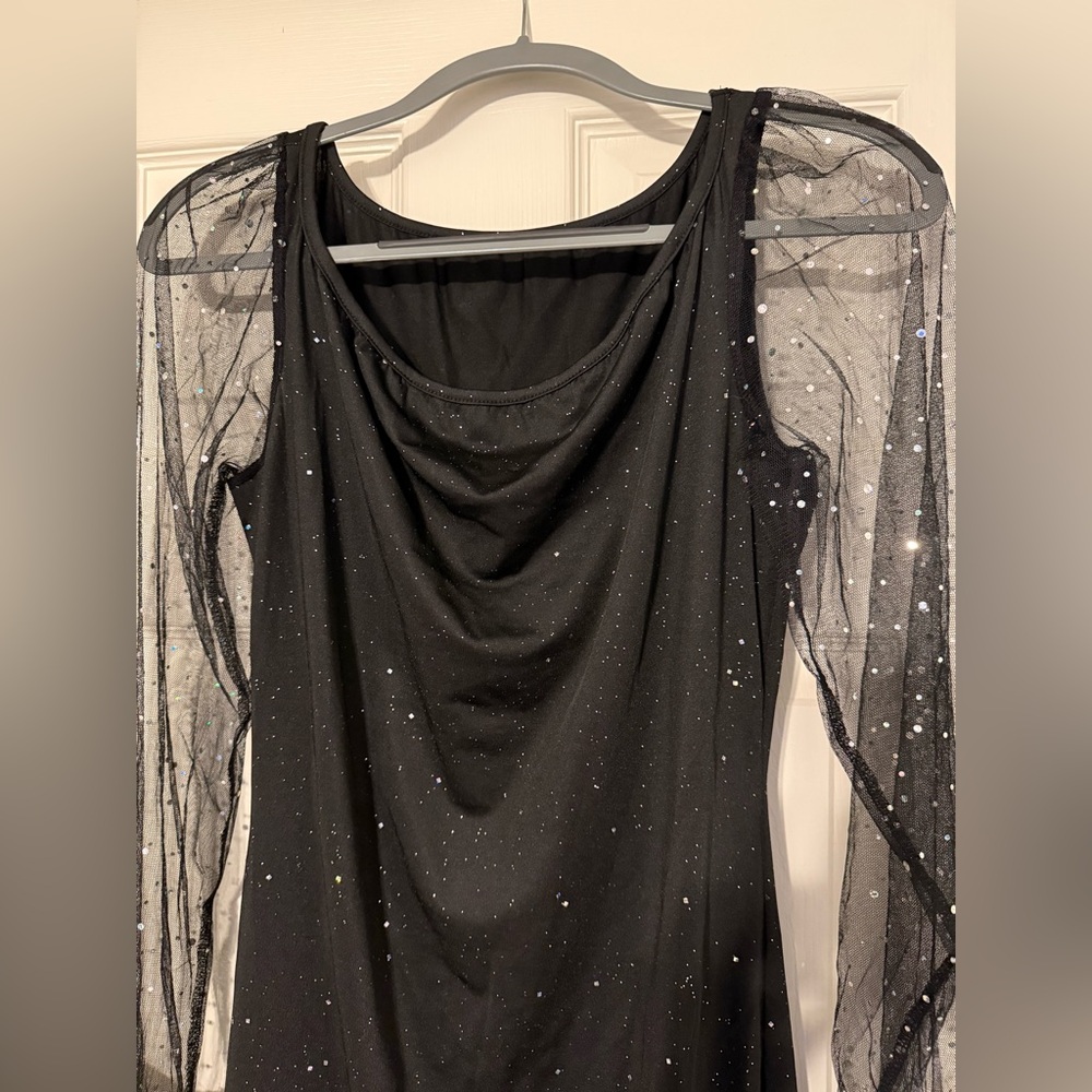 Elegant Black Sheer Sleeve Dress
